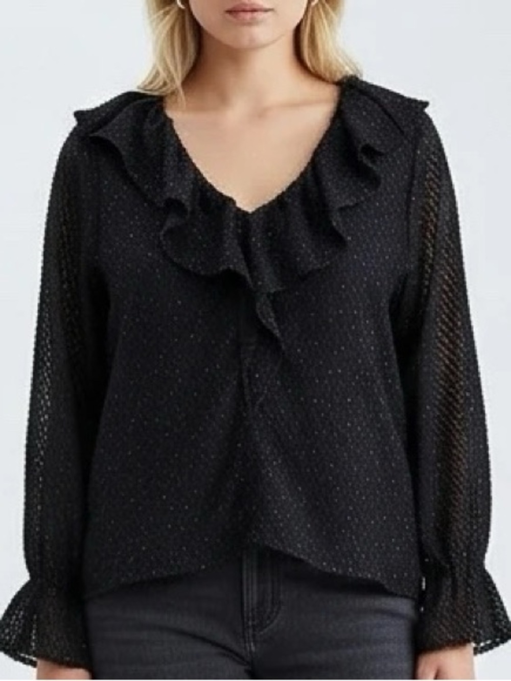 Loft NWT Black Ruffle Blouse